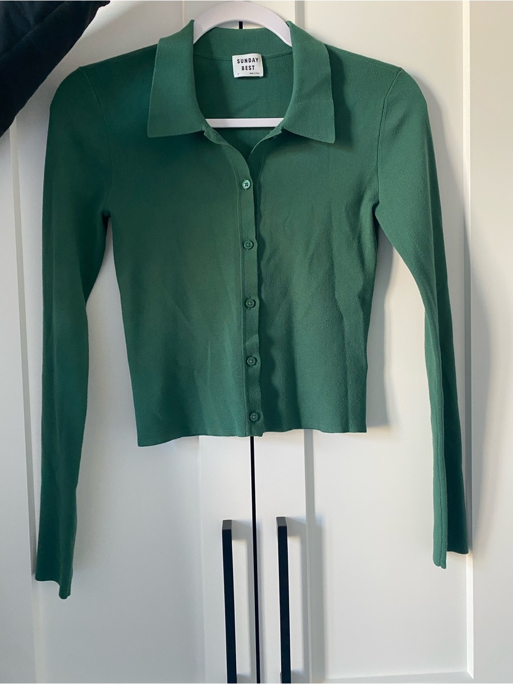 Aritzia Green Long Sleeve Button Down Crop Top - Picture 3 of 3